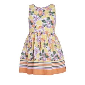 GIRLS' STRIPE AND‎ FRUIT PRINT POPLIN DRESS (12-14) L/G/G